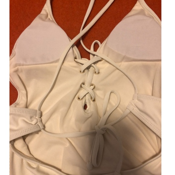 Quinsoul off white cream ribbed one piece swimsuit NWT - Picture 8 of 11